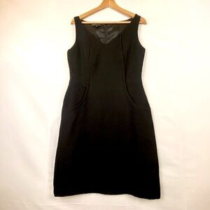 Lafayette 148 Women Sleeveless Sheath Dress Sz 6 Black V-neck Midi Wool Cashmere